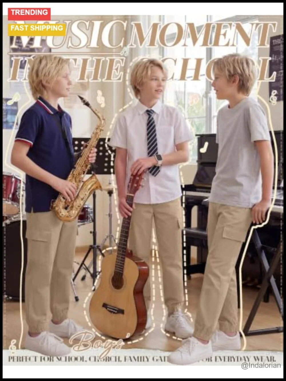 Schoool Uniform Cargo Joggers Elastic Waist with Pockets Boys Pants 3-Pack